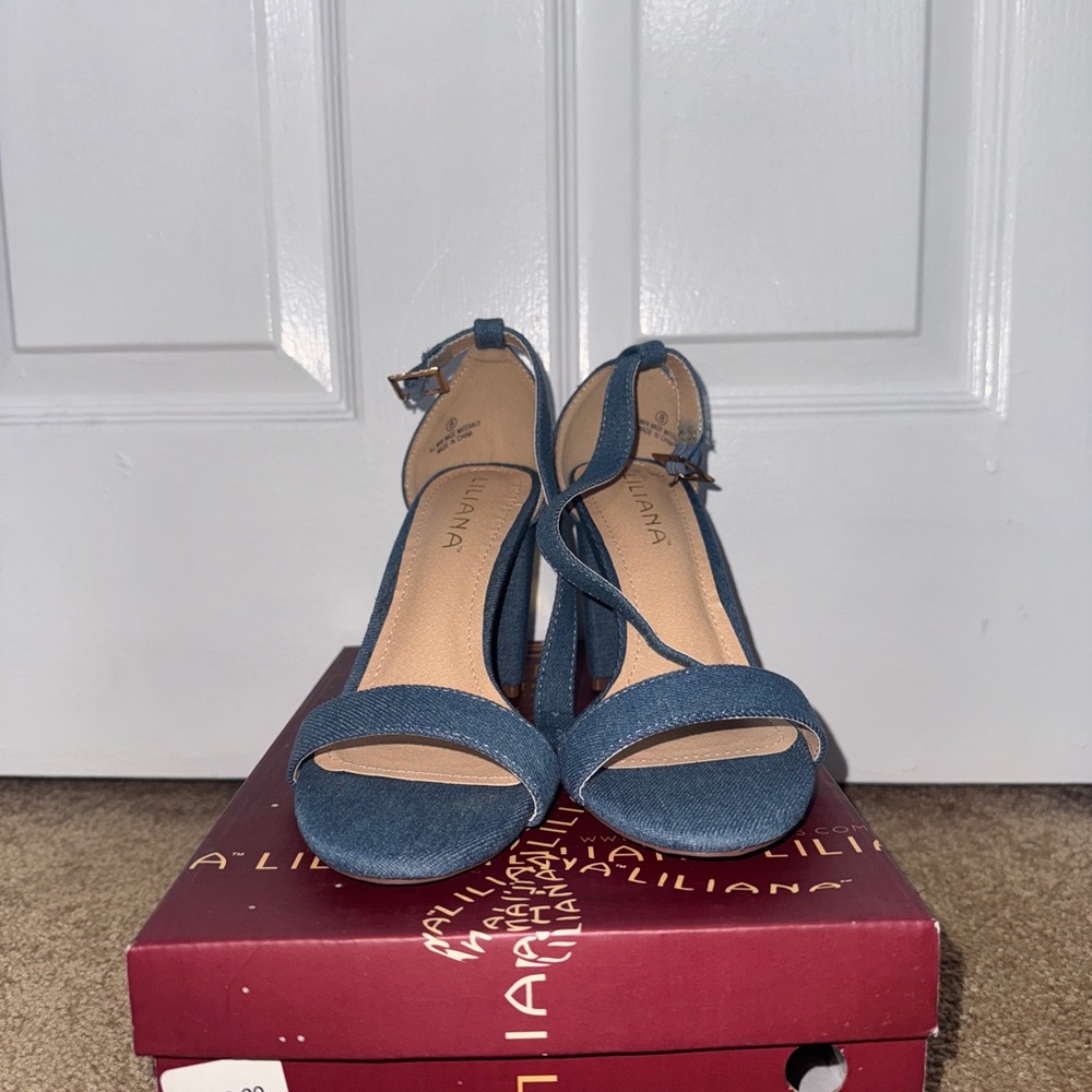 Denim Ankle Strap Heels
